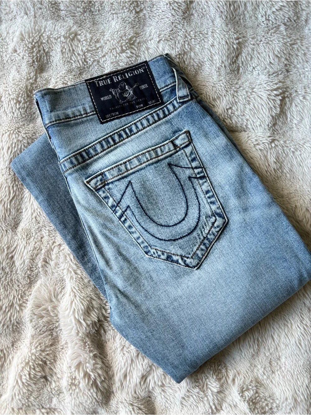 True Religion Light Blue Denim Jeans with Signature Horseshoe Pocket
